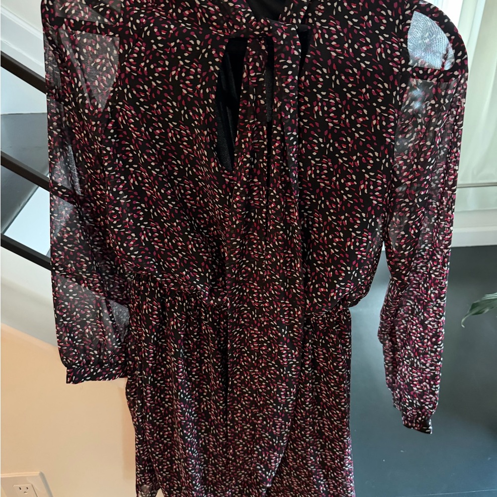 Express Black and Pink Patterned Long Sleeve Dress